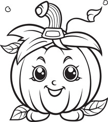hand drawn cute pumpkin halloween coloring page illustration