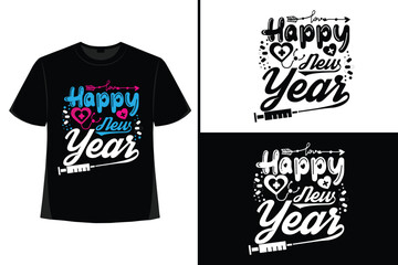 Happy New Year T-Shirt Design, Happy new year 2024, new year t-shirt design. New 2024 t-shirt Design, New year celebration Happy New Year, New Year 2024  Typography style t-shirt design.