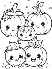 hand drawn cute pumpkin halloween coloring page illustration