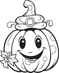 hand drawn cute pumpkin halloween coloring page illustration