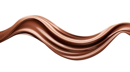 Poster Dark chocolate melting flow twisted isolated on white background without splashes, chocolate swirls © Thilini