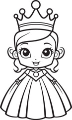 cute cartoon princess drawing for coloring hand drawn illustration