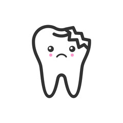 Broken tooth with emotional face, cute vector icon illustration
