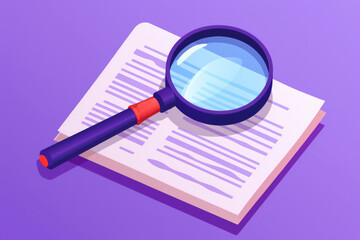 Magnifying glass placed on top of piece of paper. Suitable for detective stories, research, or investigating concepts.