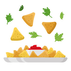 Mexican traditional food, nachos color vector illustration