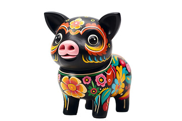 12 animal designations PNG: a figurine of a lovely Pig baby, Very cute with colorful designs,...