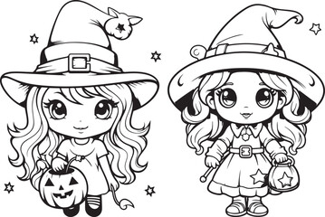 halloween witch hand drawn coloring page illustration