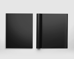 Two Black Magazines beside each other, Book, Booklet, Brochure, Blank Cover Mockup Template, Realistic, 3d Rendered isolated on light background.