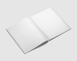 Opened Magazine, Book, Booklet, Brochure, Blank Cover Mockup Template, Realistic, 3d Rendered isolated on light background.