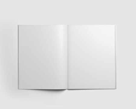 Opened Magazine, Book, Booklet, Brochure, Blank Cover Mockup Template, Realistic, 3d Rendered isolated on light background.