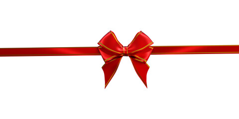 Red ribbon and bow with gold isolated on transparent , png