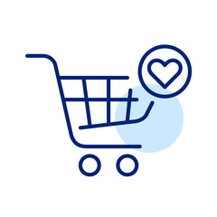 Shopping cart and heart. Add to favorites. Pixel perfect, editable stroke icon