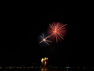 Firework Background Night Party Dark Sky Horizon, Light Effect Celebrate Festive Happy New Year Christmas Card Banner Display Black Dark Backdrop, Fire Mockup July Fourth Photography Cracker Space.