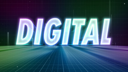 The hologram Digital letters rotate slowly in a VR world (virtual reality). A colorful world. Demonstrates depth 3D rendering