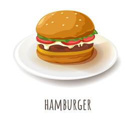 Hamburger with cheese and meat, tasty meal vector