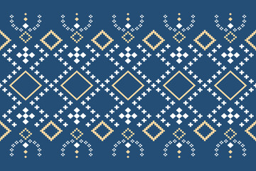 Indigo navy blue geometric traditional ethnic pattern Ikat seamless pattern border abstract design for fabric print cloth dress carpet curtains and sarong Aztec African Indian Indonesian