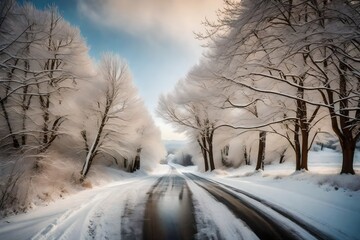 User Winter rural road and trees in snow