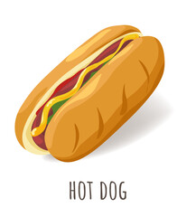Hot dog with mustard and ketchup, street fastfood