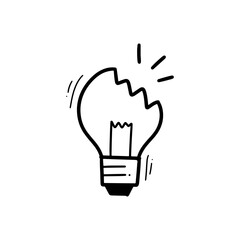 Hand Drawn Broken Light Bulb Illustration. Doodle Vector. Isolated on White Background - EPS 10 Vector