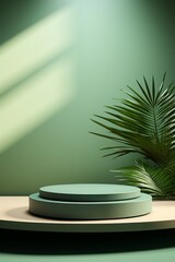 3D Green Podium for Modern Product Display With Tropical Leaves