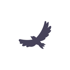 Flying bird silhouette icon, black outline of a soaring bird with spread wings vector illustration, falcon, hawk, pigeon
