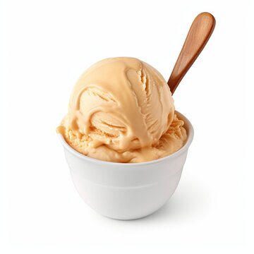 A scoop of salted caramel ice cream isolated on white background