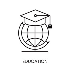 Education, globe in student graduate hat, vector line icon for diabetes management and treatment