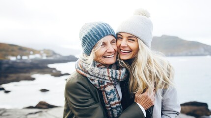 Mother and Daughter Sharing a Joyful Moment by Sea