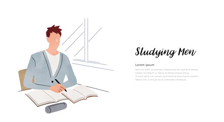 ベクターイラスト素材：勉強する若い男性
