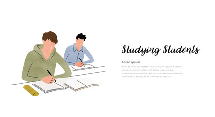 ベクターイラスト素材：授業を受ける生徒たち
