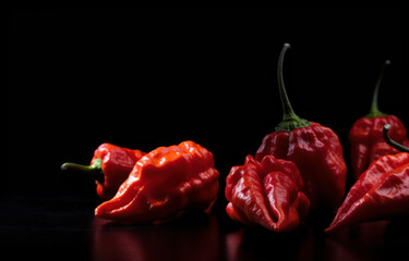 red ghost peppers on black background