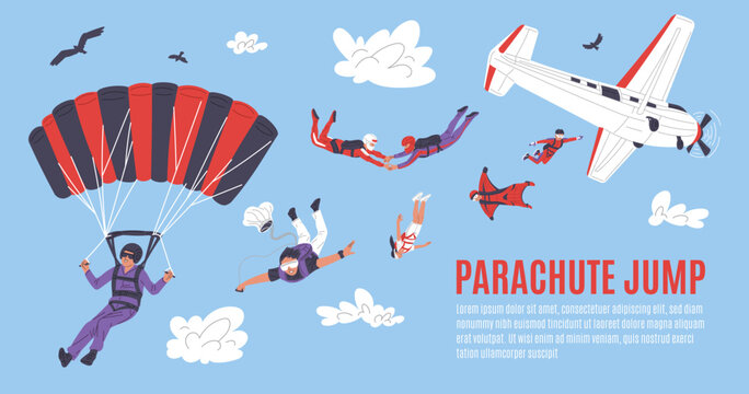 Website banner template about parachute jump flat style