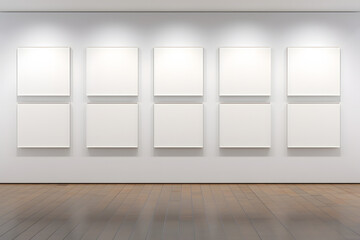 Fototapeta premium White rectangular photo frame with shadow on a wall.