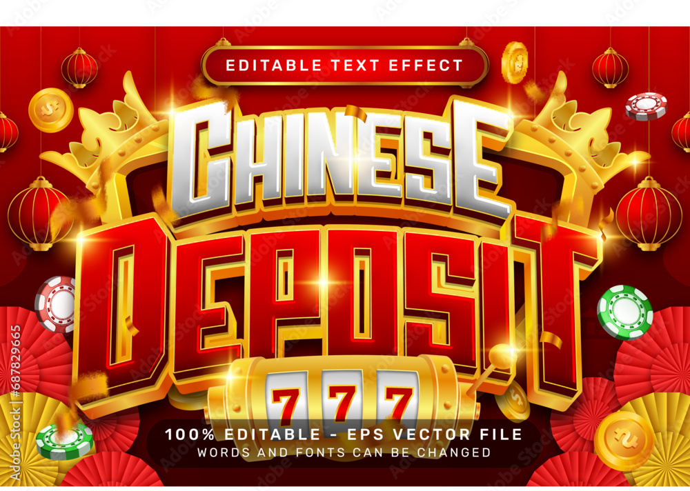Aufkleber chinese deposit 3d text effect and editable text effect with lanterns and chinese ornaments