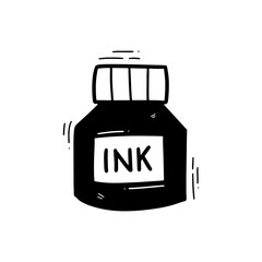 Hand Drawn Ink Bottle Illustration. Doodle Vector. Isolated on White Background - EPS 10 Vector