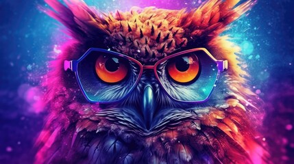 colorful owl wearing sunglasses