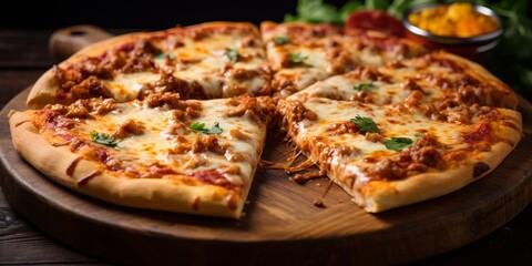 Ready-to-Enjoy Pan Pizza. Slice Lifted for Serving