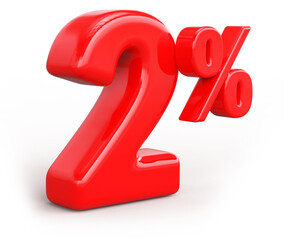 2 Percent Off Sale Discount Red 3D Number Render