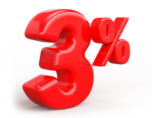 3 Percent Off Sale Discount Red 3D Number Render