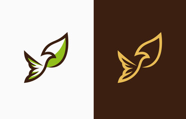Leaf cool bird fly line art luxury dove pigeon wings simple vector logo design template