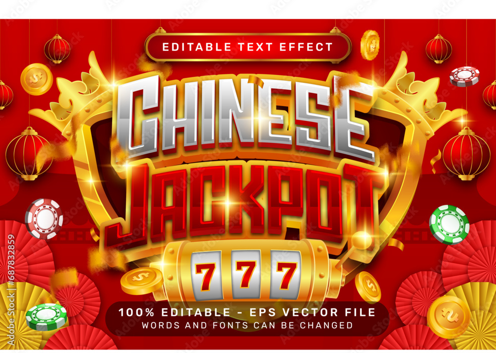 Poster chinese jackpot 3d text effect and editable text effect with lanterns and chinese ornaments