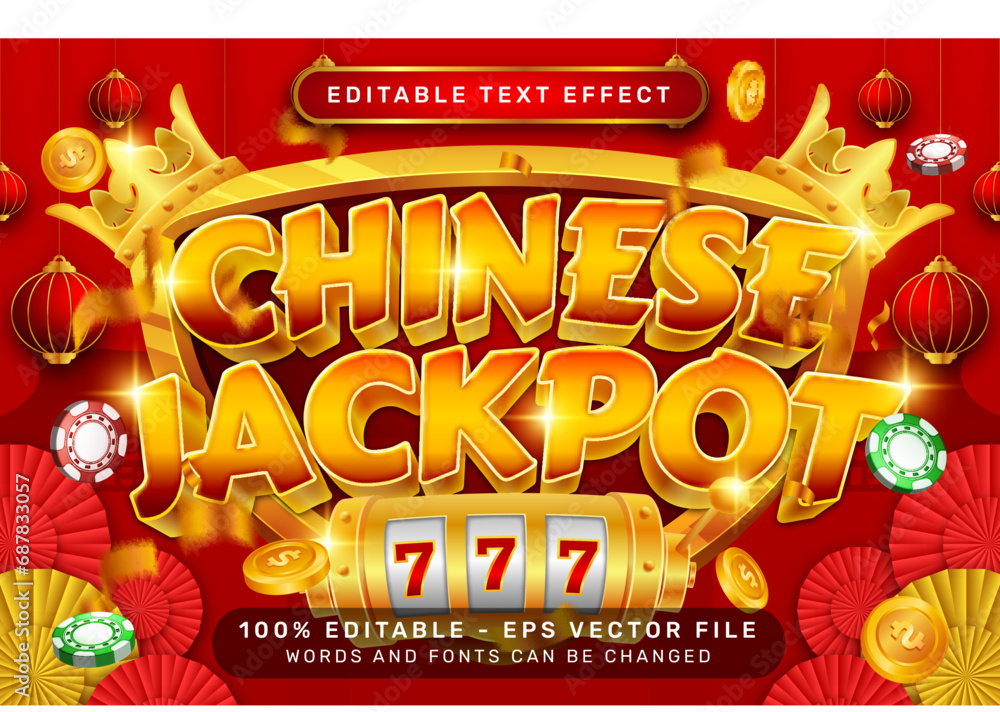 Poster chinese jackpot 3d text effect and editable text effect with lanterns and chinese ornaments