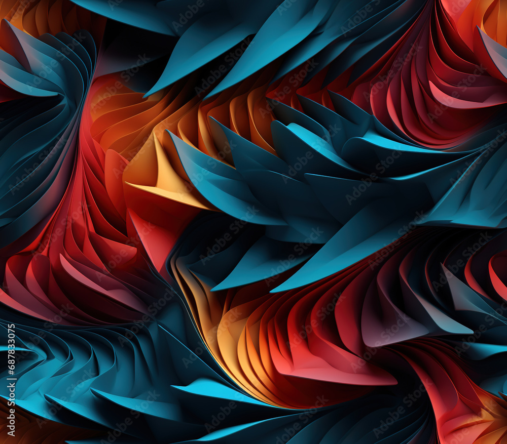 Poster 3d geometric fractals seamless patterns