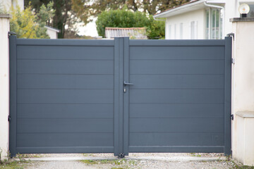 portal grey dark modern home steel double door gray aluminum gate slats