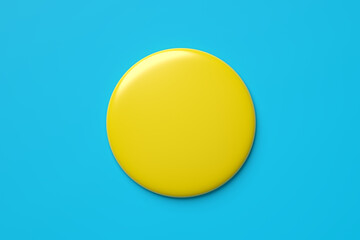 Blank or empty round yellow button or badge on blue background.
