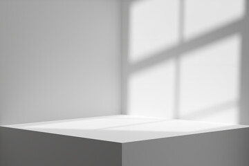 Obraz premium Empty white podium or platform with window light and shadow.