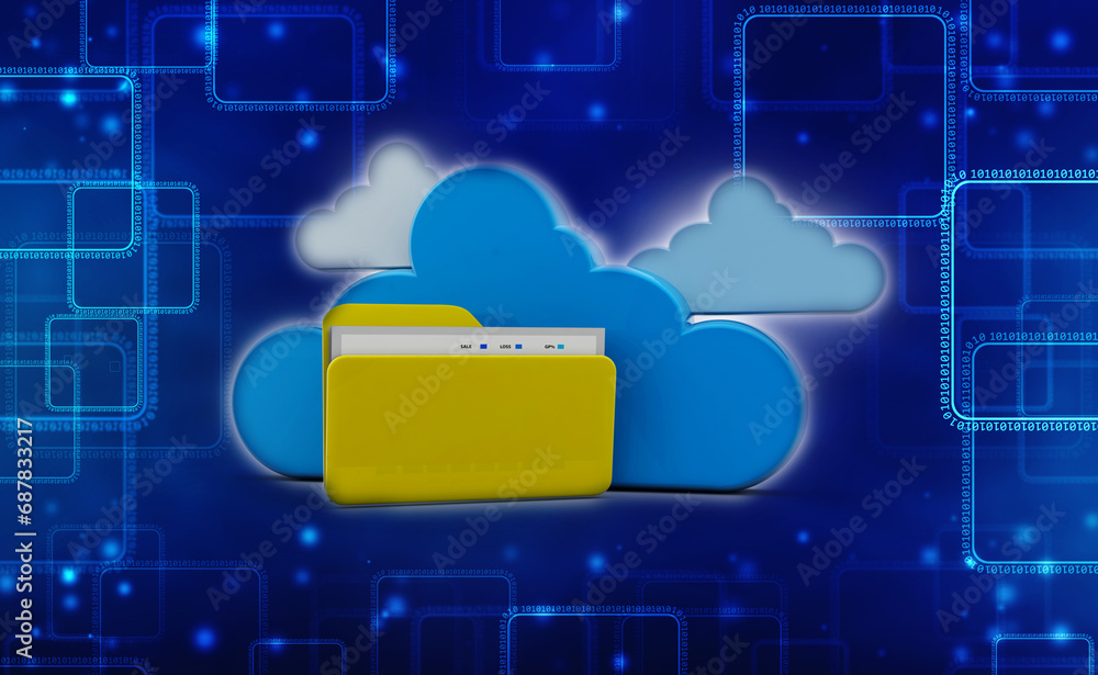 Poster 3d rendering cloud computing concept, cloud internet technology concept background, cloud computing 