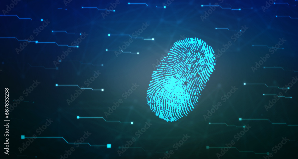 Poster abstract security system concept with fingerprint on technology background, fingerprint scanning ide