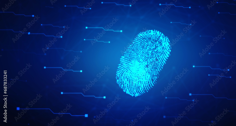 Poster abstract security system concept with fingerprint on technology background, fingerprint scanning ide