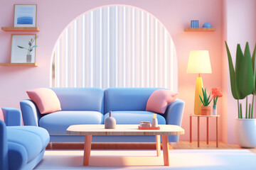 Fototapeta premium Living room design 3D rendering, 3D rendering interior room scene illustration